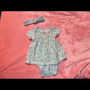 light blue unicorn 2 pc dress with headband NB